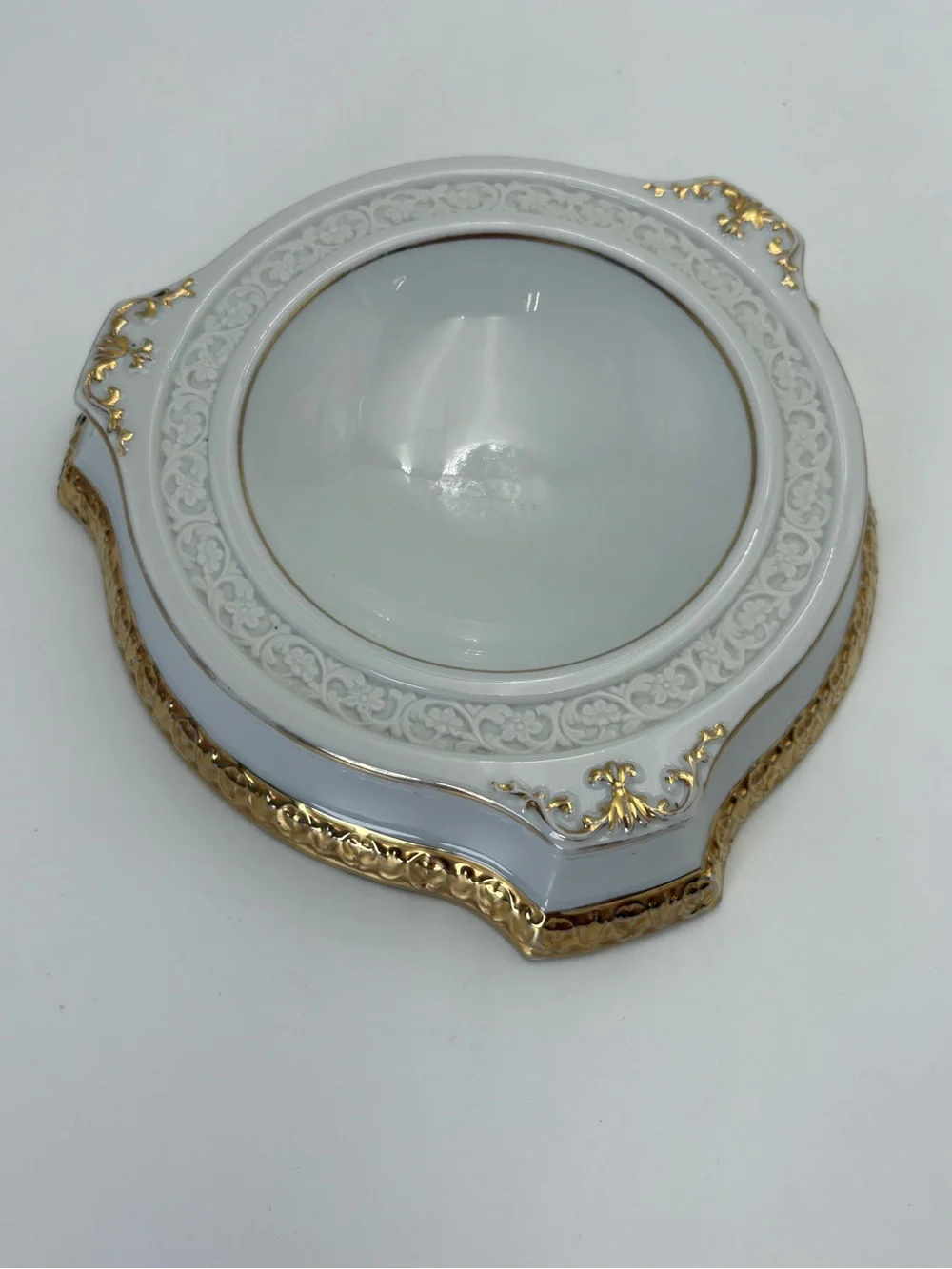Vintage Gilded Porcelain Bonbonnier or Trinket Dish- Hollywood Regency Style